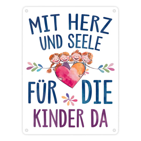 Mit Herz für Kinder da Metallschild in 15x20 cm Herz Umarmt Kinder