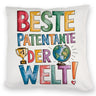 Beste Patentante der Welt Kissen goldener Pokal Globus
