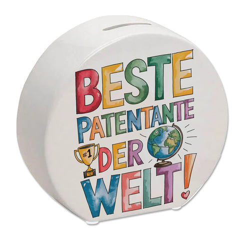 Beste Patentante der Welt Spardose goldener Pokal Globus