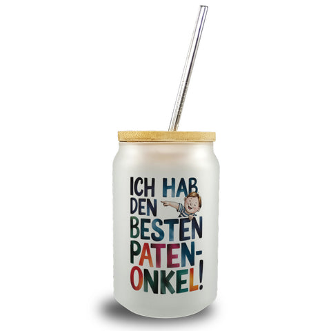 Bester Patenonkel Trinkglas mit Bambusdeckel