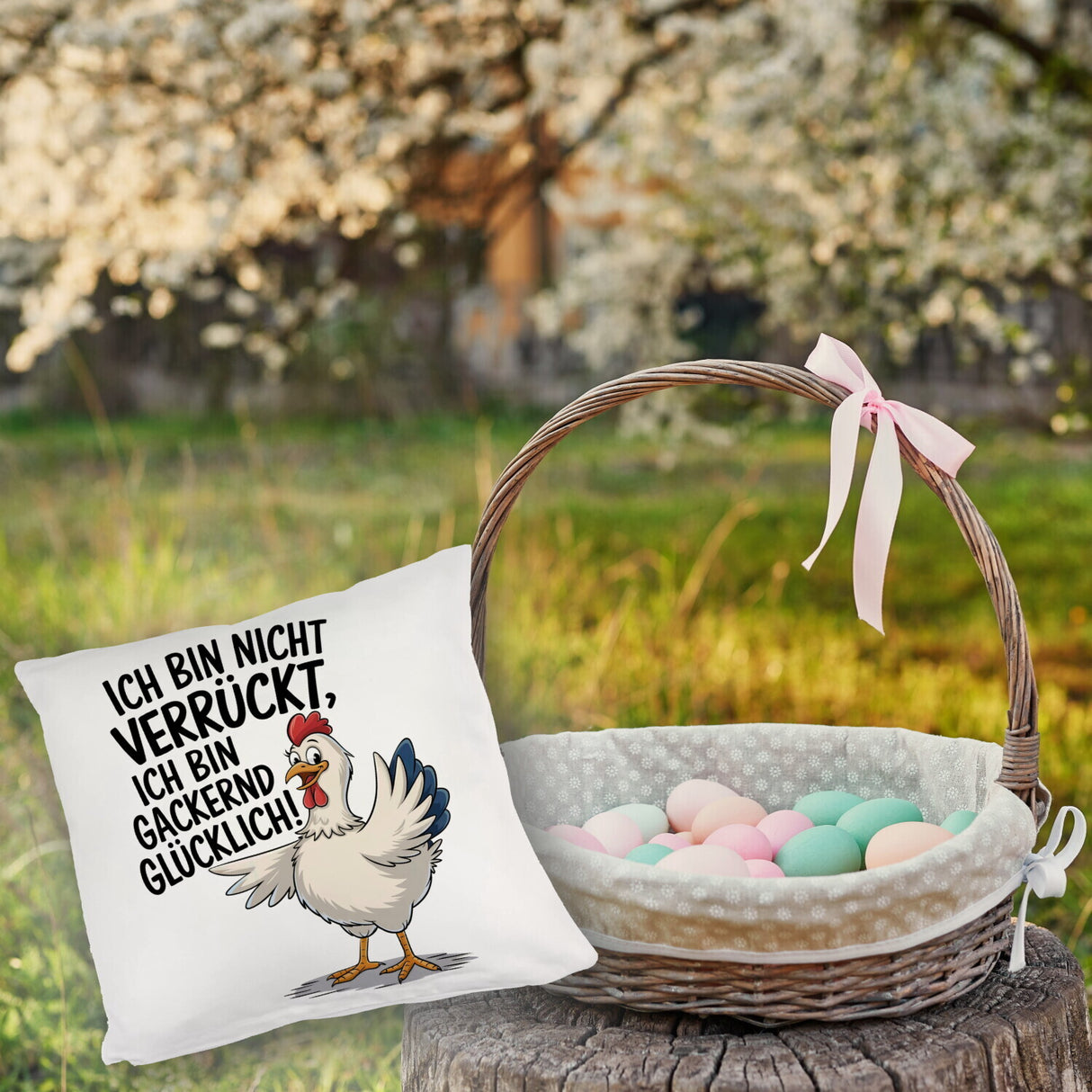 Fröhliches Huhn Gackernd Glücklich Kissen