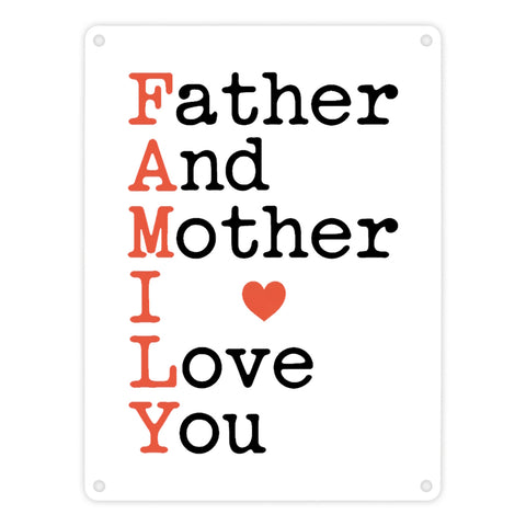 FAMILY Herz Metallschild in 15x20 cm für Eltern