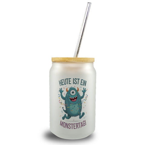 Heute ist ein Monstertag! Trinkglas mit Bambusdeckel
