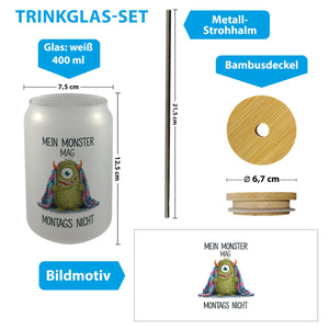 Grünes Monster mit Decke Montagsmuffel Trinkglas mit Bambusdeckel