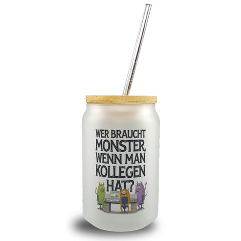 Keine Monster, aber Kollegen Trinkglas mit Bambusdeckel Monster als Kollege