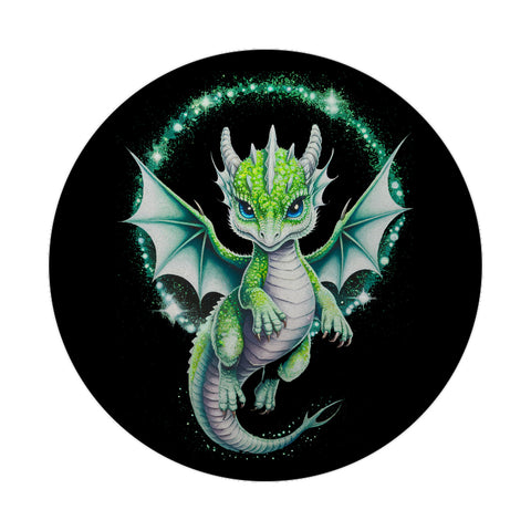 Grüner Babydrache Glitzerkunst Magnet für Drachenfans