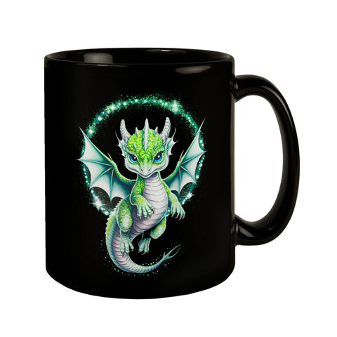 Grüner Babydrache Glitzerkunst Tasse für Drachenfans