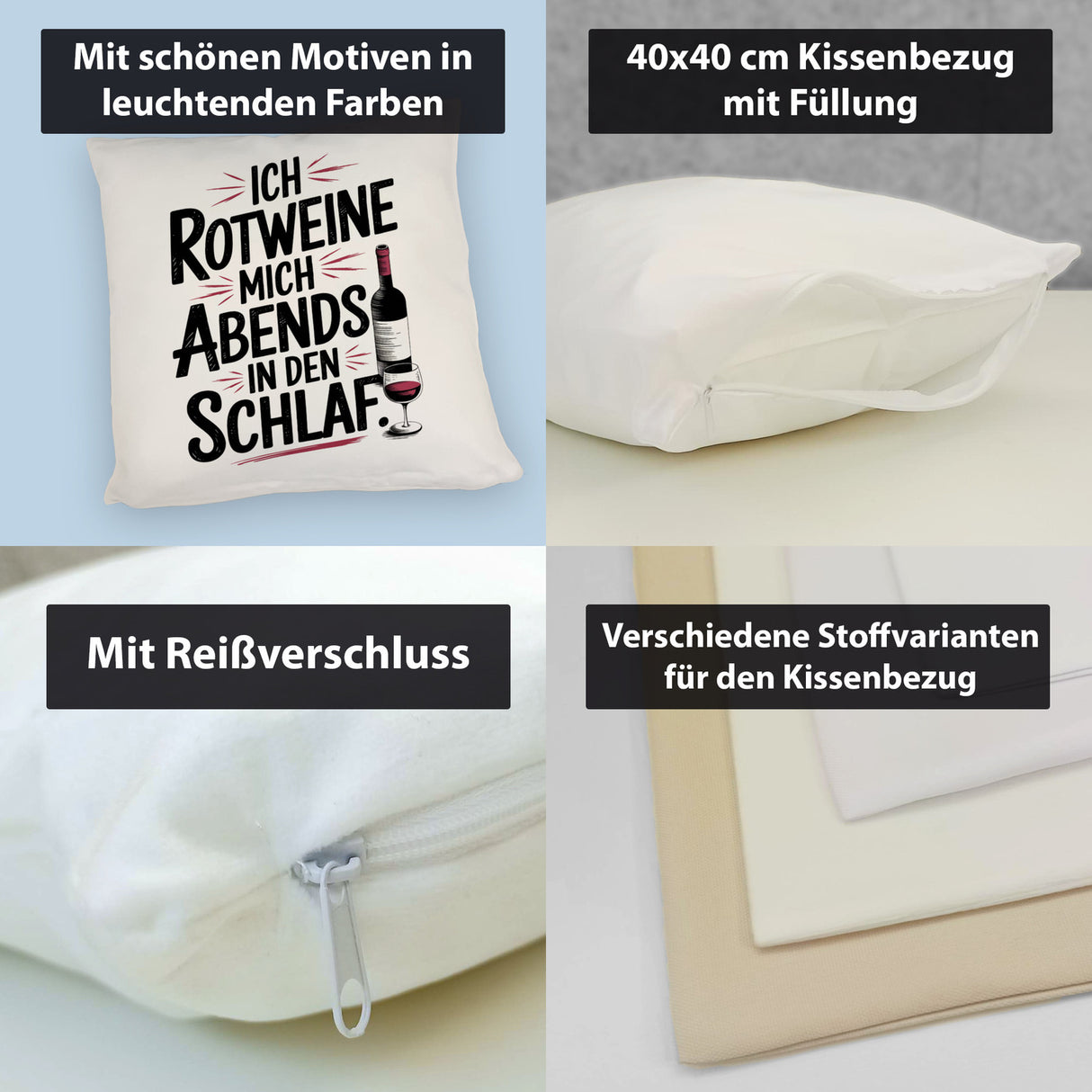 Ich rotweine mich abends in den Schlaf Kissen