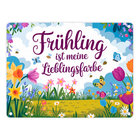 Frühlingswiese Metallschild in 15x20 cm - Frühling ist meine Lieblingsfarbe