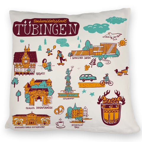 Tübingen Wimmelgrafik Kissen mit Sehenswürdigkeiten