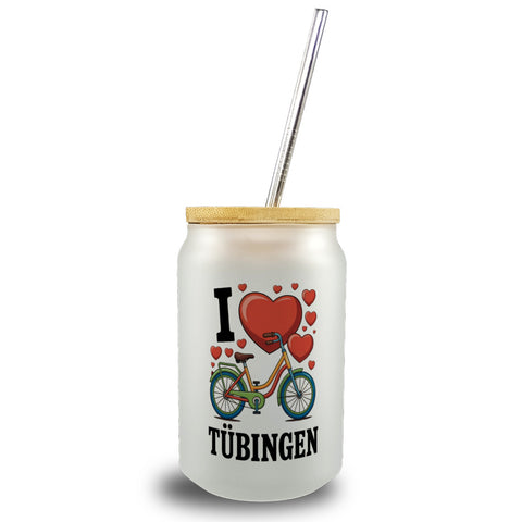 I love Tübingen Fahrrad Trinkglas mit Bambusdeckel