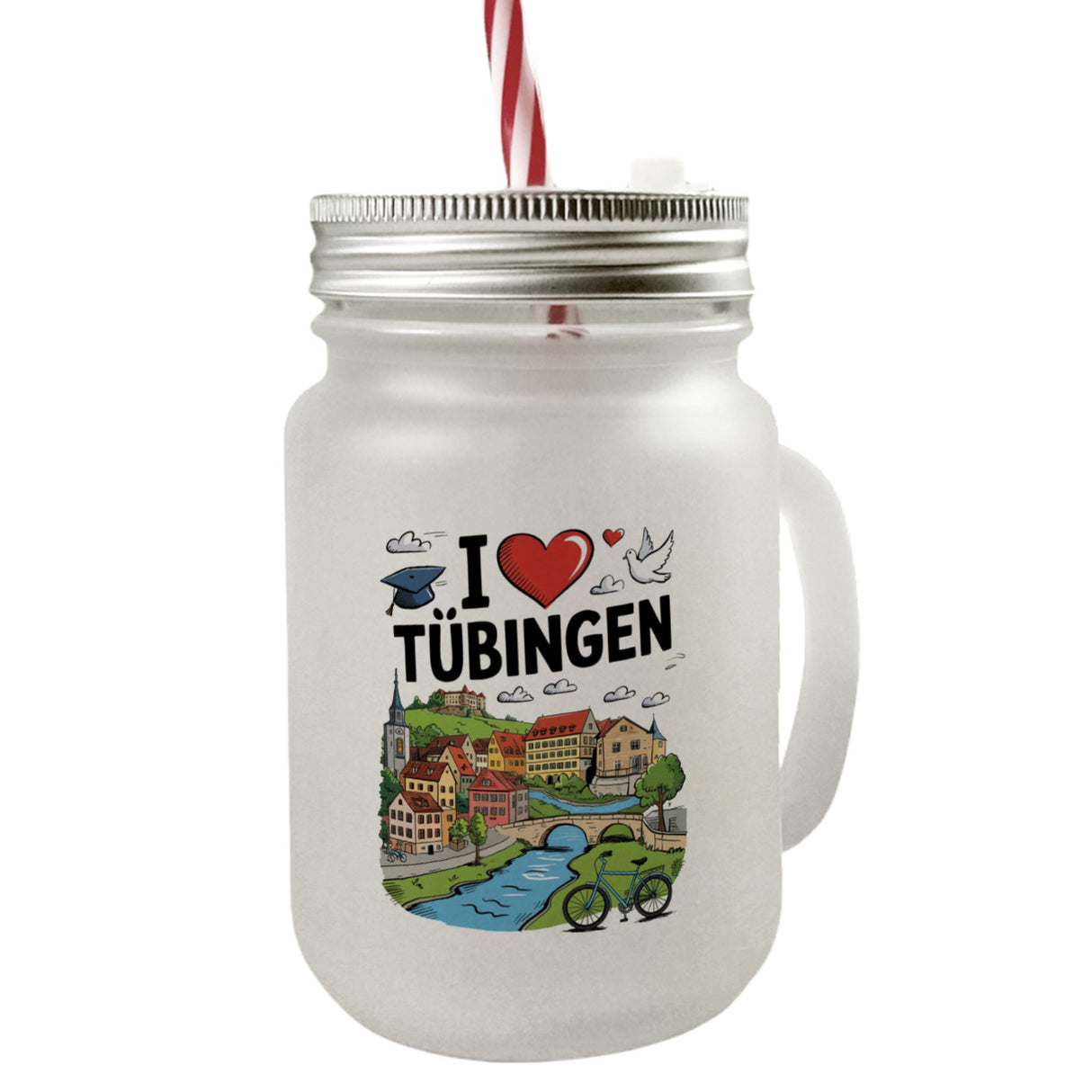 I love Tübingen Trinkglas mit Bambusdeckel mit Sehenswürdigkeiten
