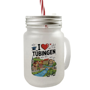 I love Tübingen Trinkglas mit Bambusdeckel mit Sehenswürdigkeiten