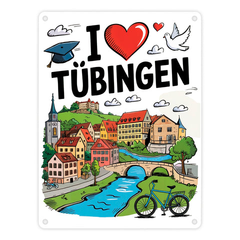 I love Tübingen Metallschild in 15x20 cm mit Sehenswürdigkeiten