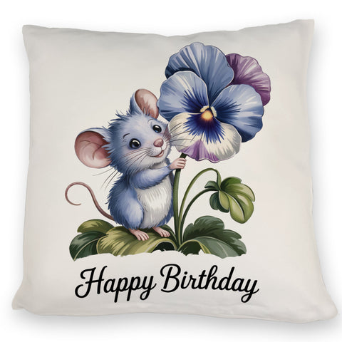 Maus mit Stiefmütterchen Kissen HAPPY BIRTHDAY