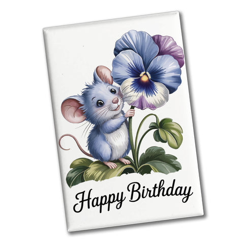 Maus mit Stiefmütterchen Souvenir Magnet HAPPY BIRTHDAY