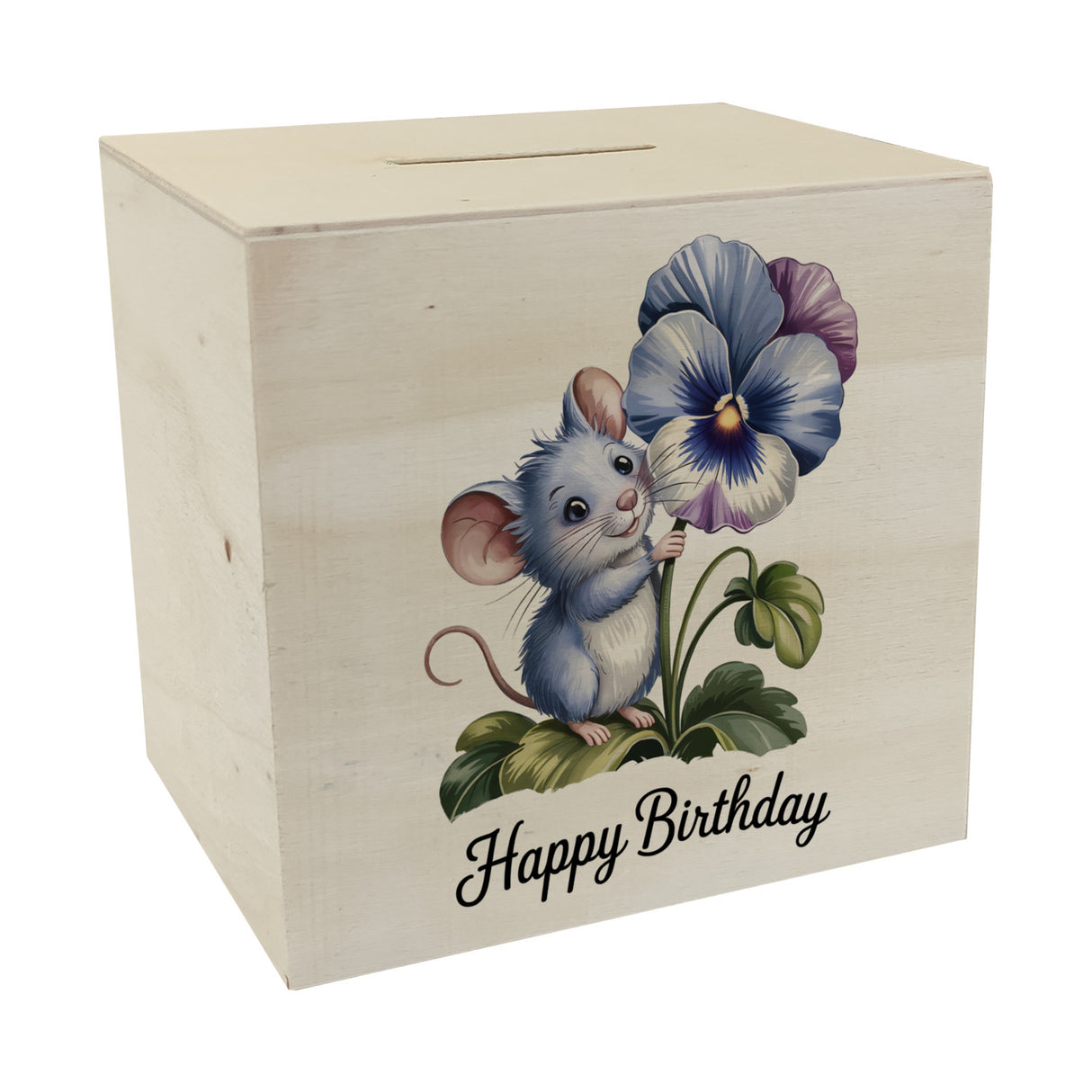 Maus mit Stiefmütterchen Spardose HAPPY BIRTHDAY