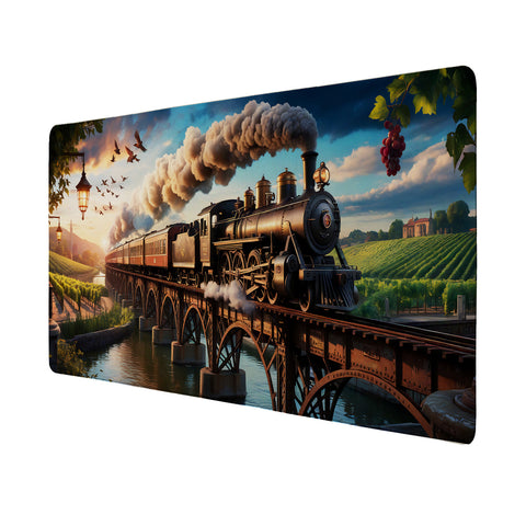 Dampflokomotive Schreibtischunterlage 69x31cm XXL Mauspad Weinberglandschaft