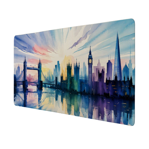 London Skyline Aquarell Schreibtischunterlage 69x31cm XXL Mauspad