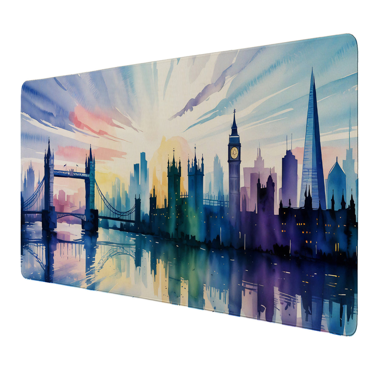 London Skyline Aquarell Schreibtischunterlage 69x31cm XXL Mauspad