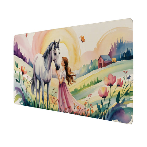 Pferde Mädchen Sonnenuntergang Schreibtischunterlage 69x31cm XXL Mauspad