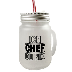 ICH CHEF DU NIX Trinkglas mit Bambusdeckel für Büro und Kollegen