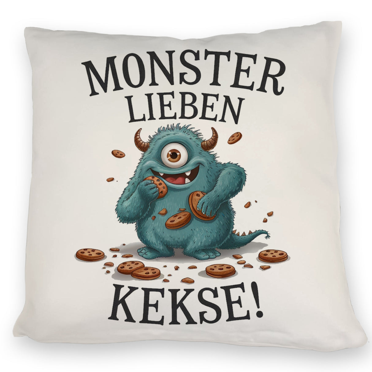 Blaues Monster mit Keks Kissen Monster lieben Kekse