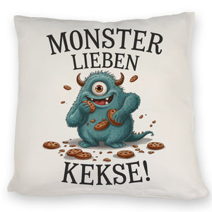 Blaues Monster mit Keks Kissen Monster lieben Kekse