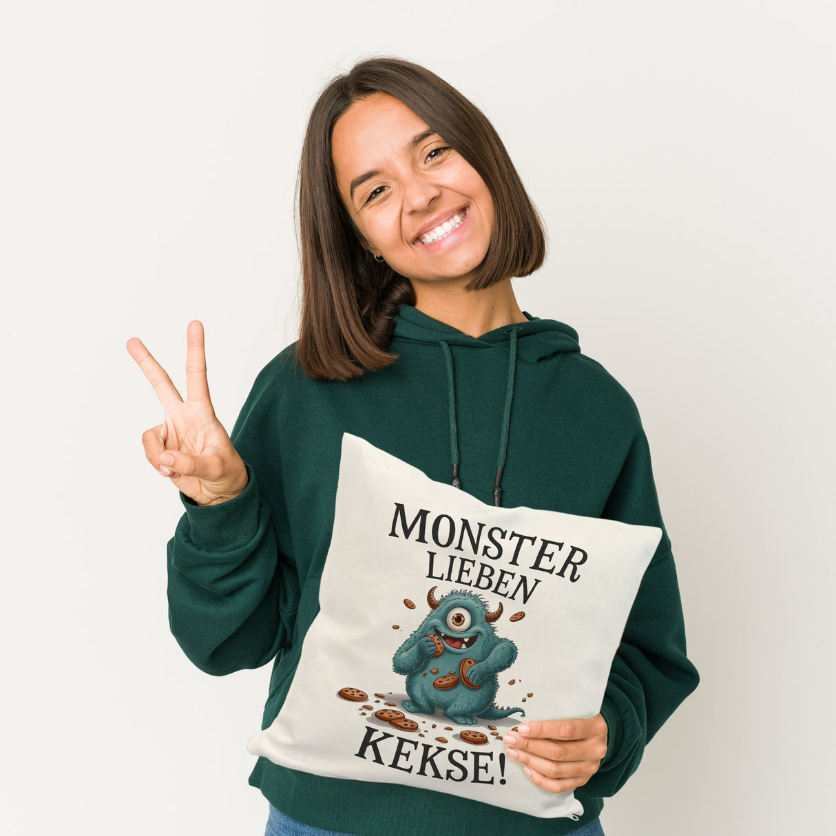 Blaues Monster mit Keks Kissen Monster lieben Kekse