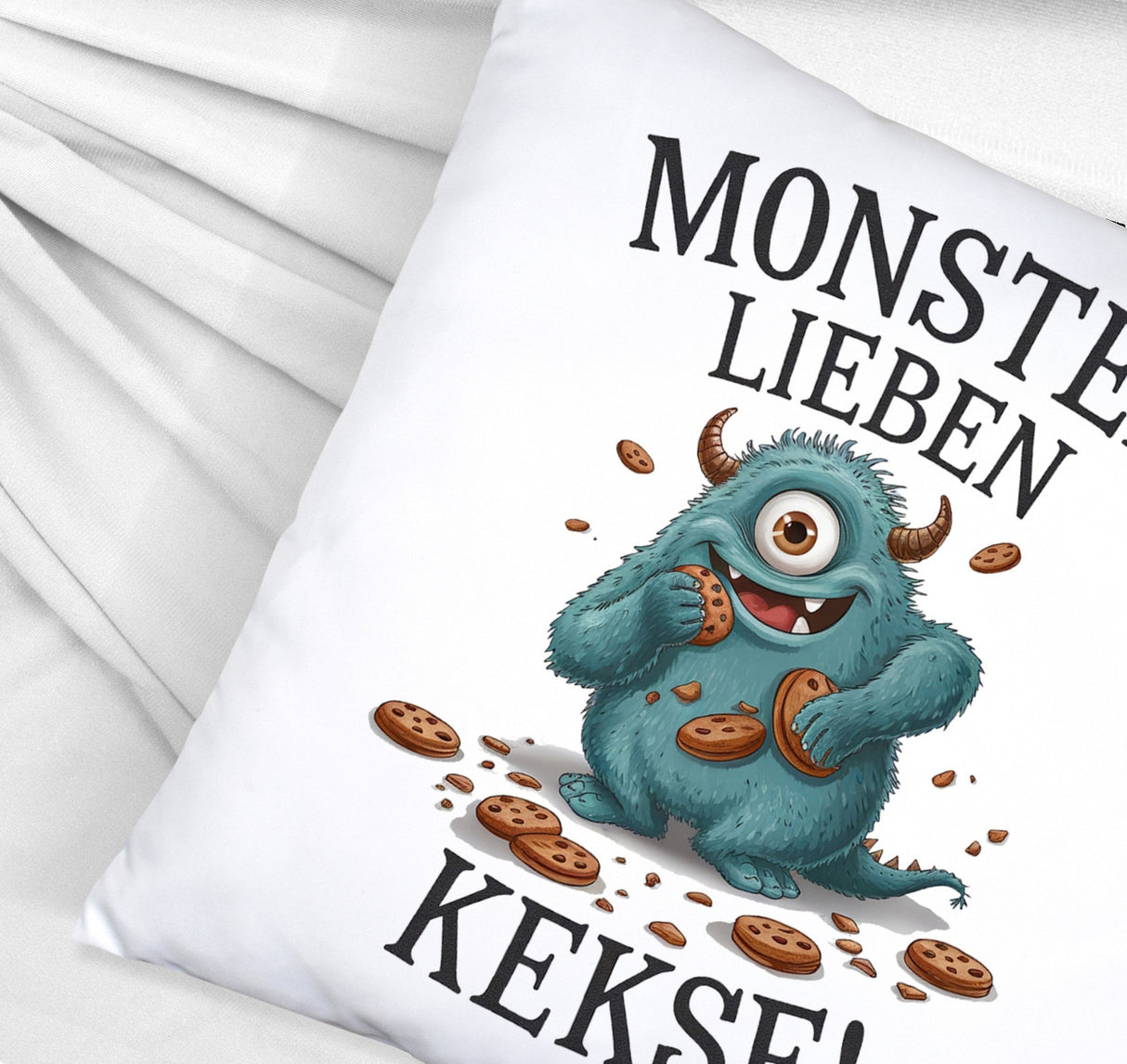 Blaues Monster mit Keks Kissen Monster lieben Kekse