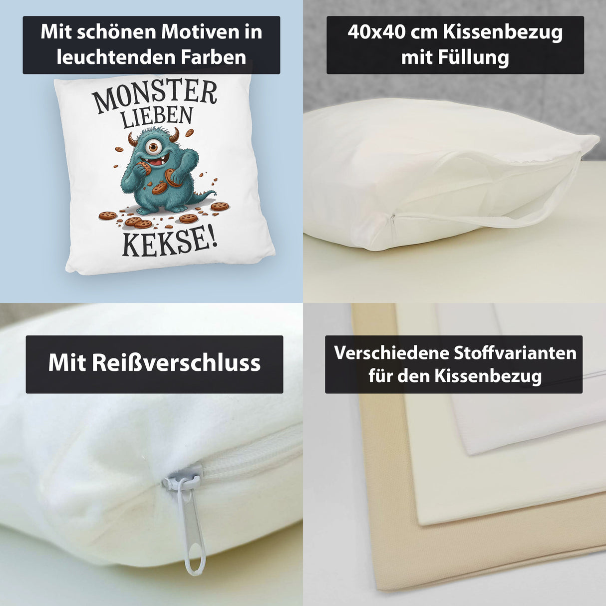 Blaues Monster mit Keks Kissen Monster lieben Kekse