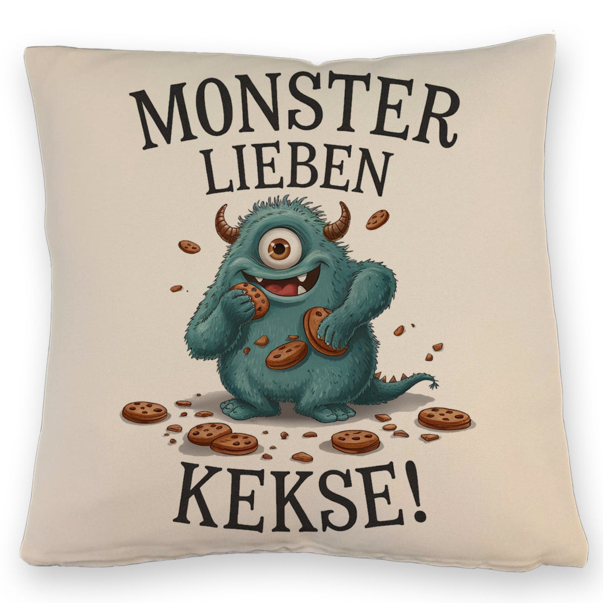 Blaues Monster mit Keks Kissen Monster lieben Kekse