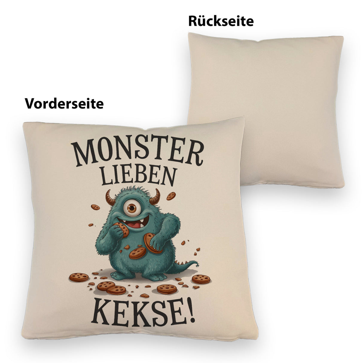 Blaues Monster mit Keks Kissen Monster lieben Kekse
