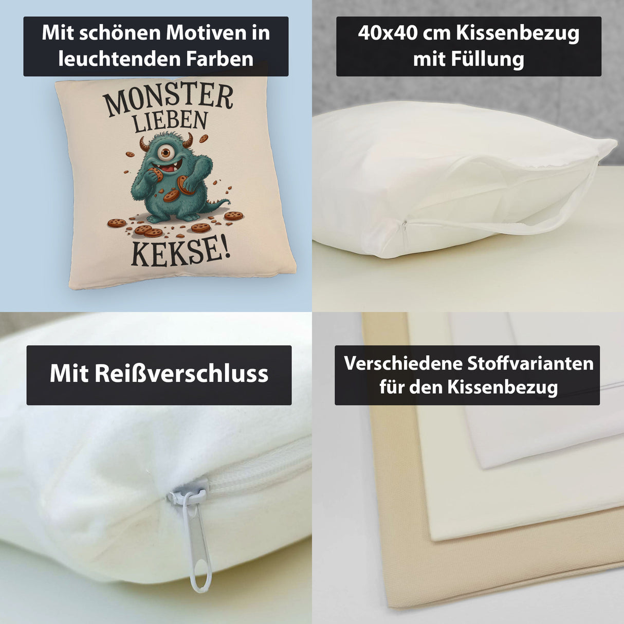 Blaues Monster mit Keks Kissen Monster lieben Kekse