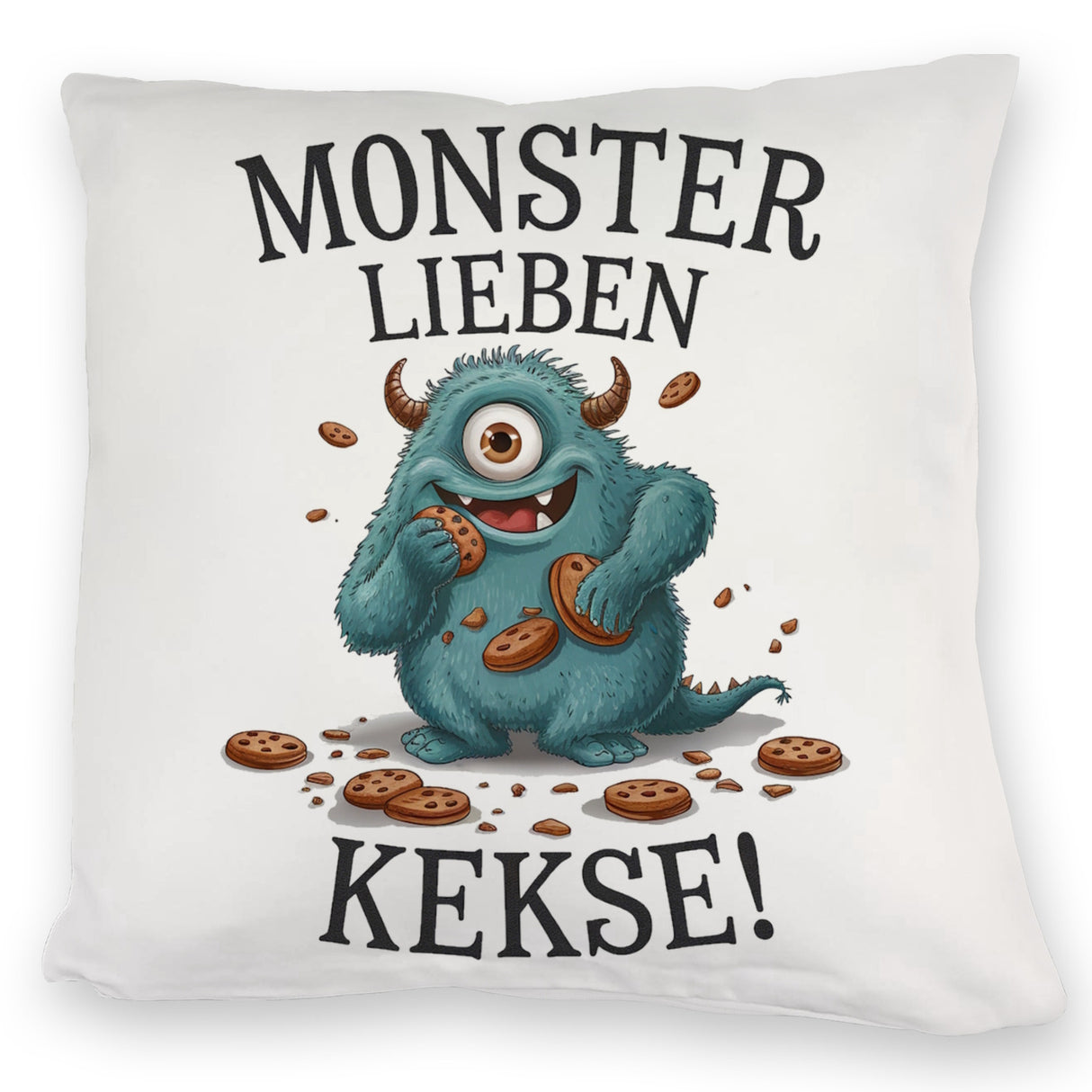 Blaues Monster mit Keks Kissen Monster lieben Kekse