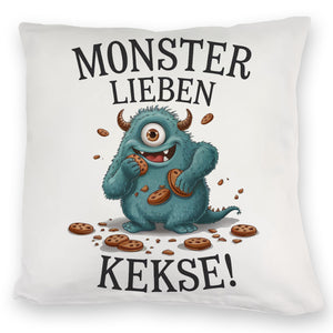 Blaues Monster mit Keks Kissen Monster lieben Kekse
