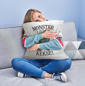 Blaues Monster mit Keks Kissen Monster lieben Kekse