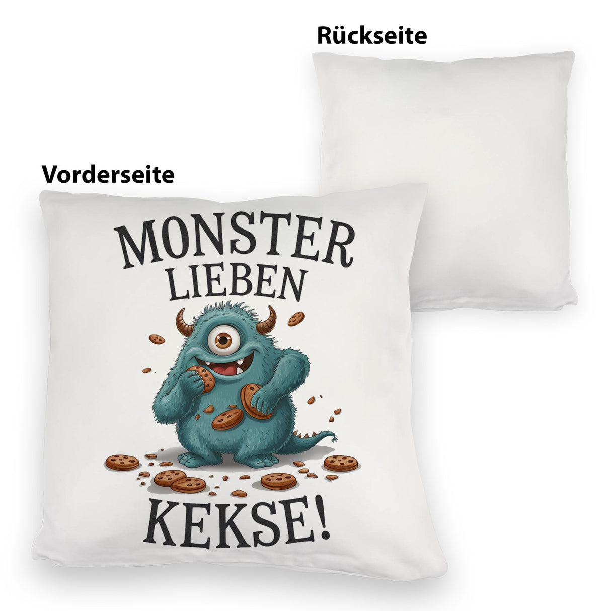 Blaues Monster mit Keks Kissen Monster lieben Kekse
