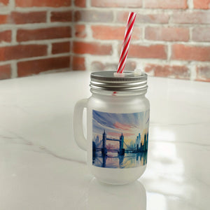 Londoner Skyline Aquarell Trinkglas mit Bambusdeckel