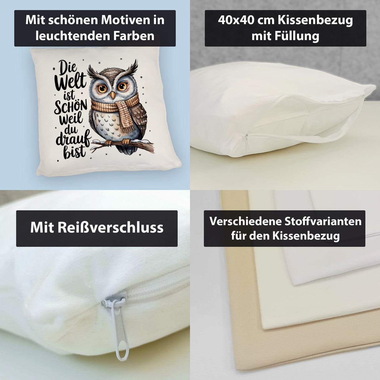 Eule mit Spruch Kissen für Eulenliebhaber