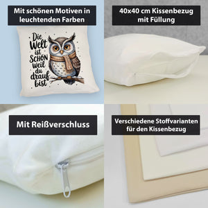 Eule mit Spruch Kissen für Eulenliebhaber