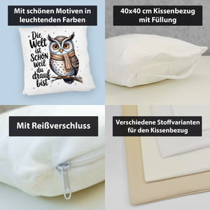 Eule mit Spruch Kissen für Eulenliebhaber