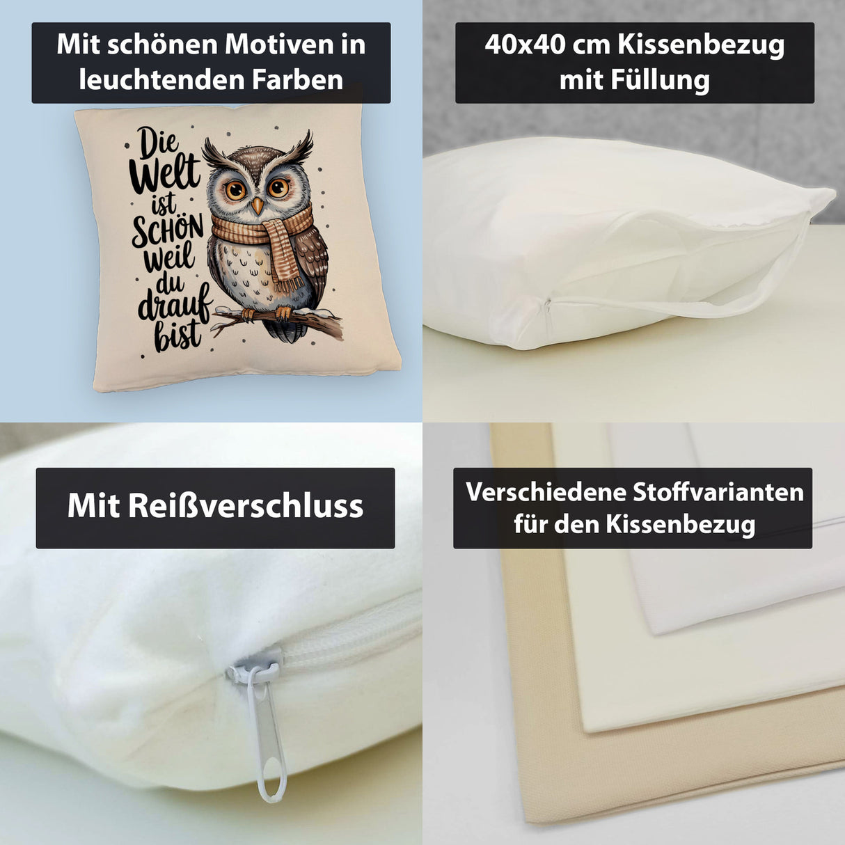 Eule mit Spruch Kissen für Eulenliebhaber