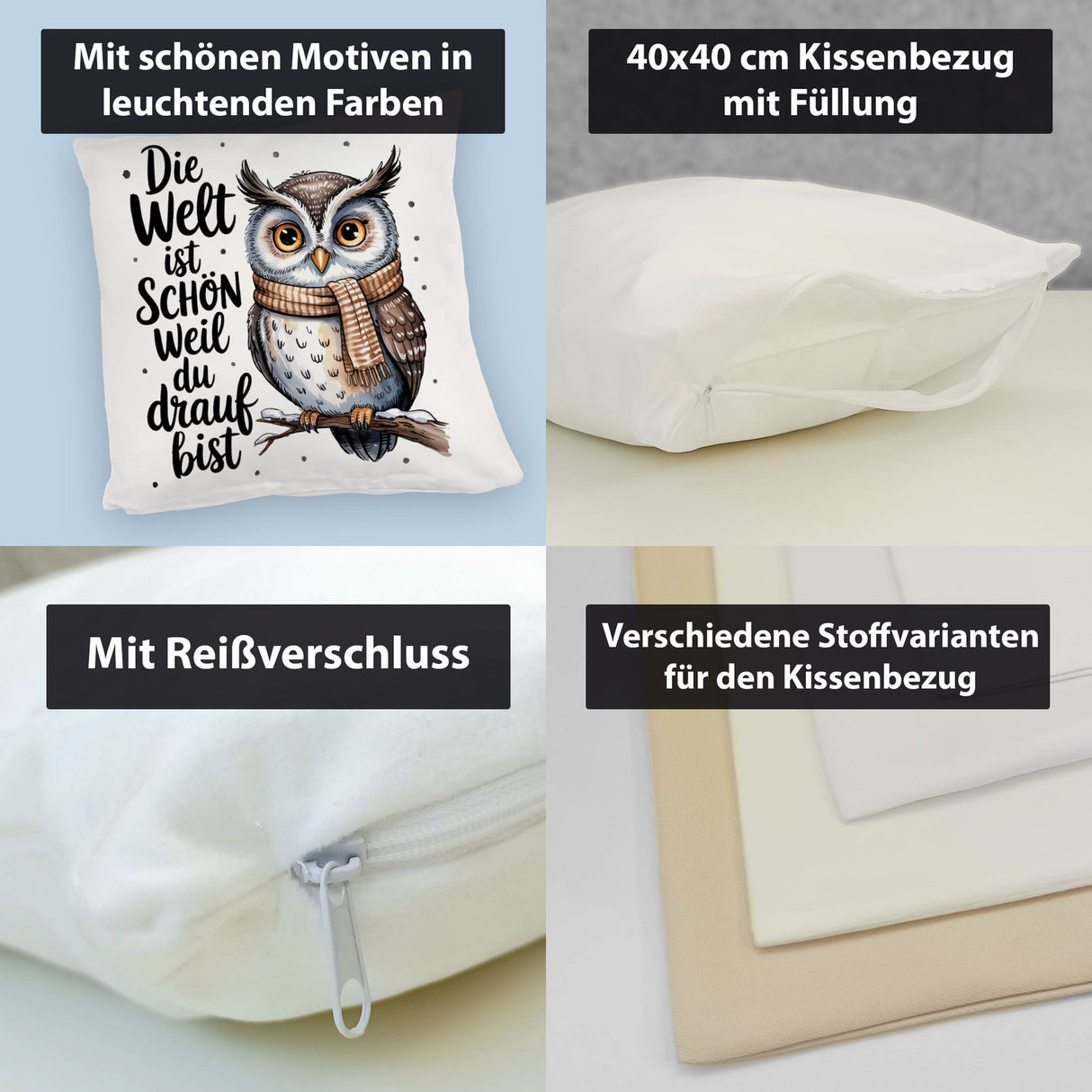 Eule mit Spruch Kissen für Eulenliebhaber