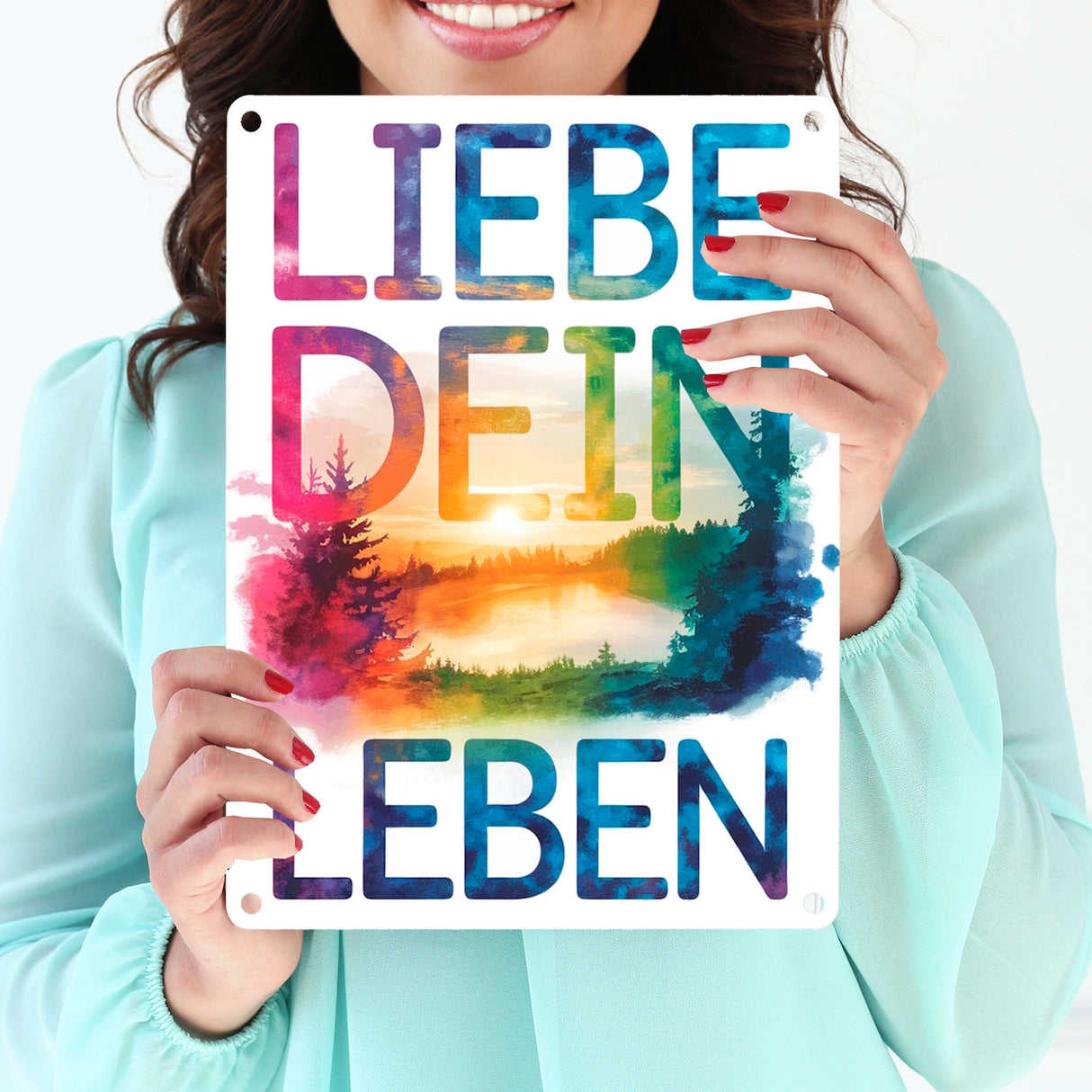 Liebe dein Leben Metallschild in 15x20 cm Aquarell Design