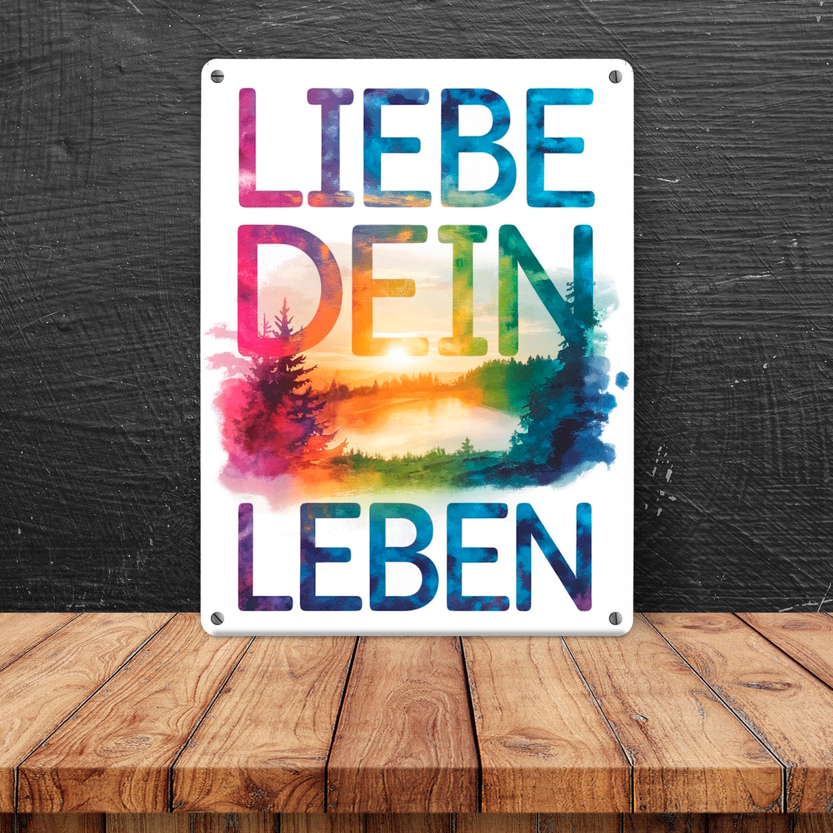 Liebe dein Leben Metallschild in 15x20 cm Aquarell Design