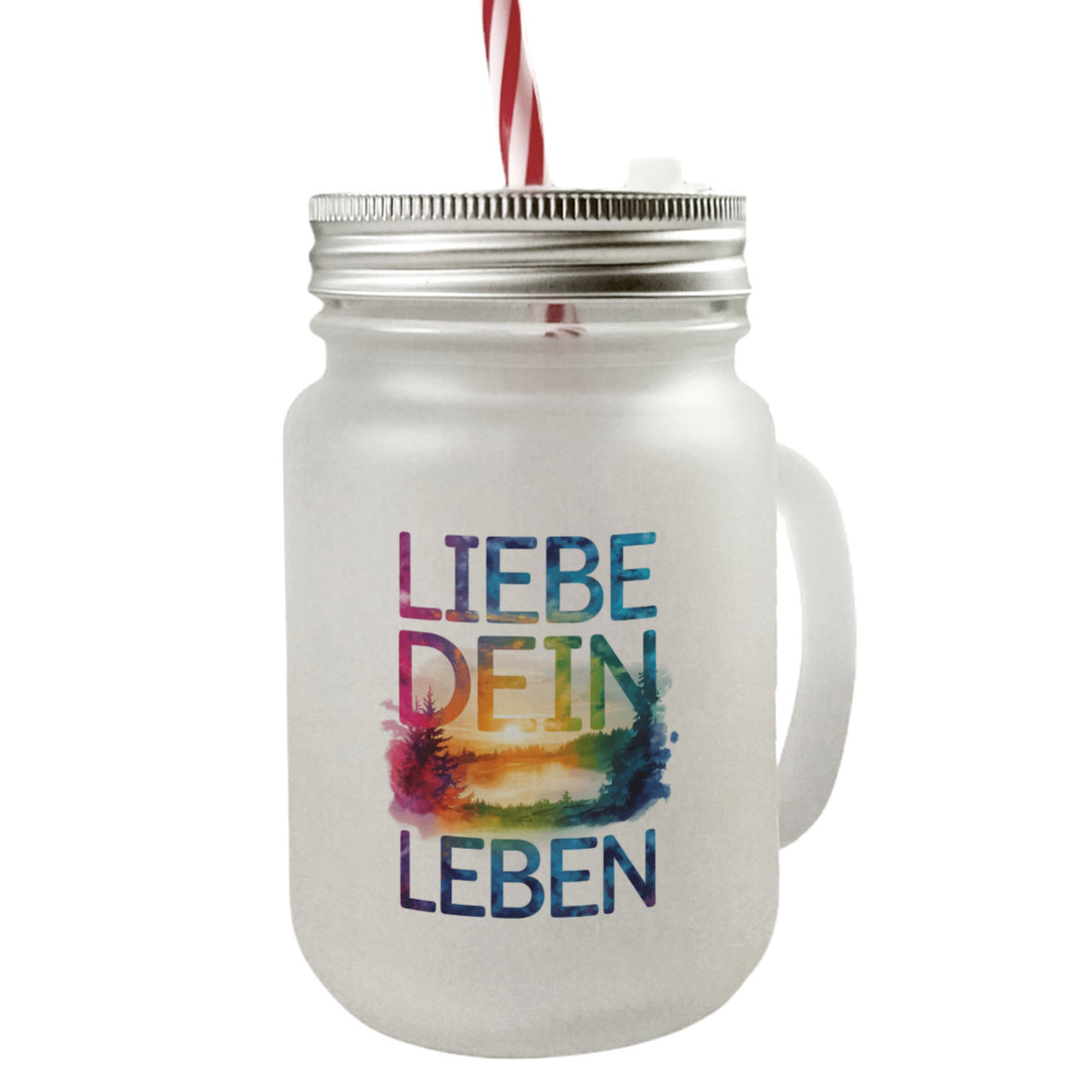 Liebe dein Leben Trinkglas mit Bambusdeckel Aquarell Design