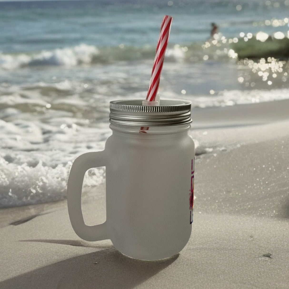 Liebe dein Leben Trinkglas mit Bambusdeckel Aquarell Design