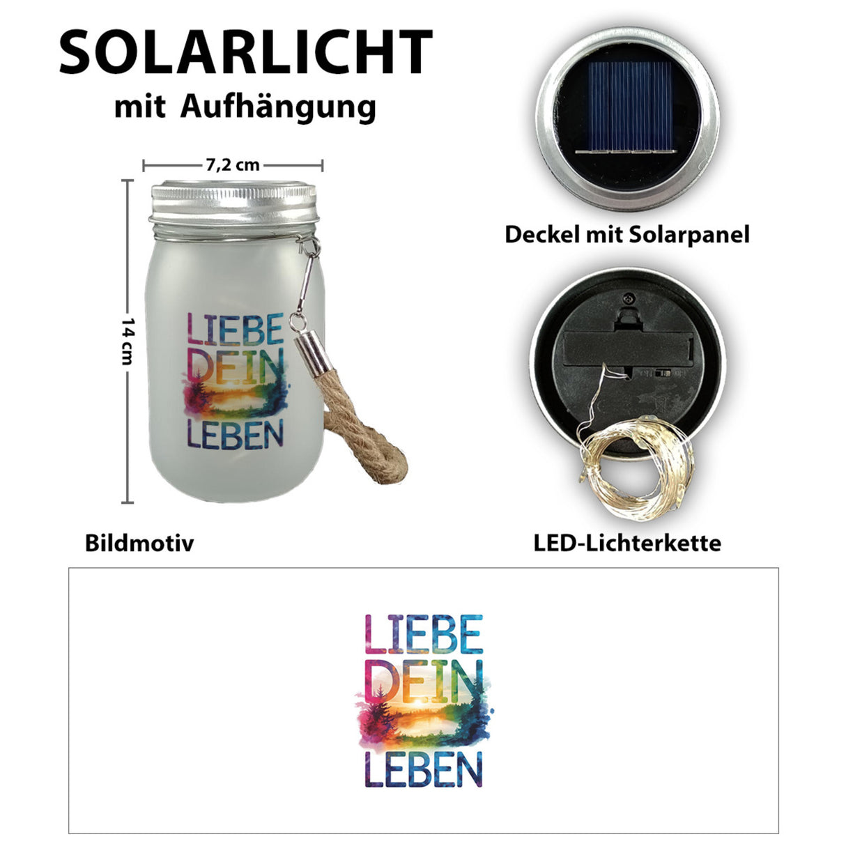 Liebe dein Leben Solarlicht Aquarell Design
