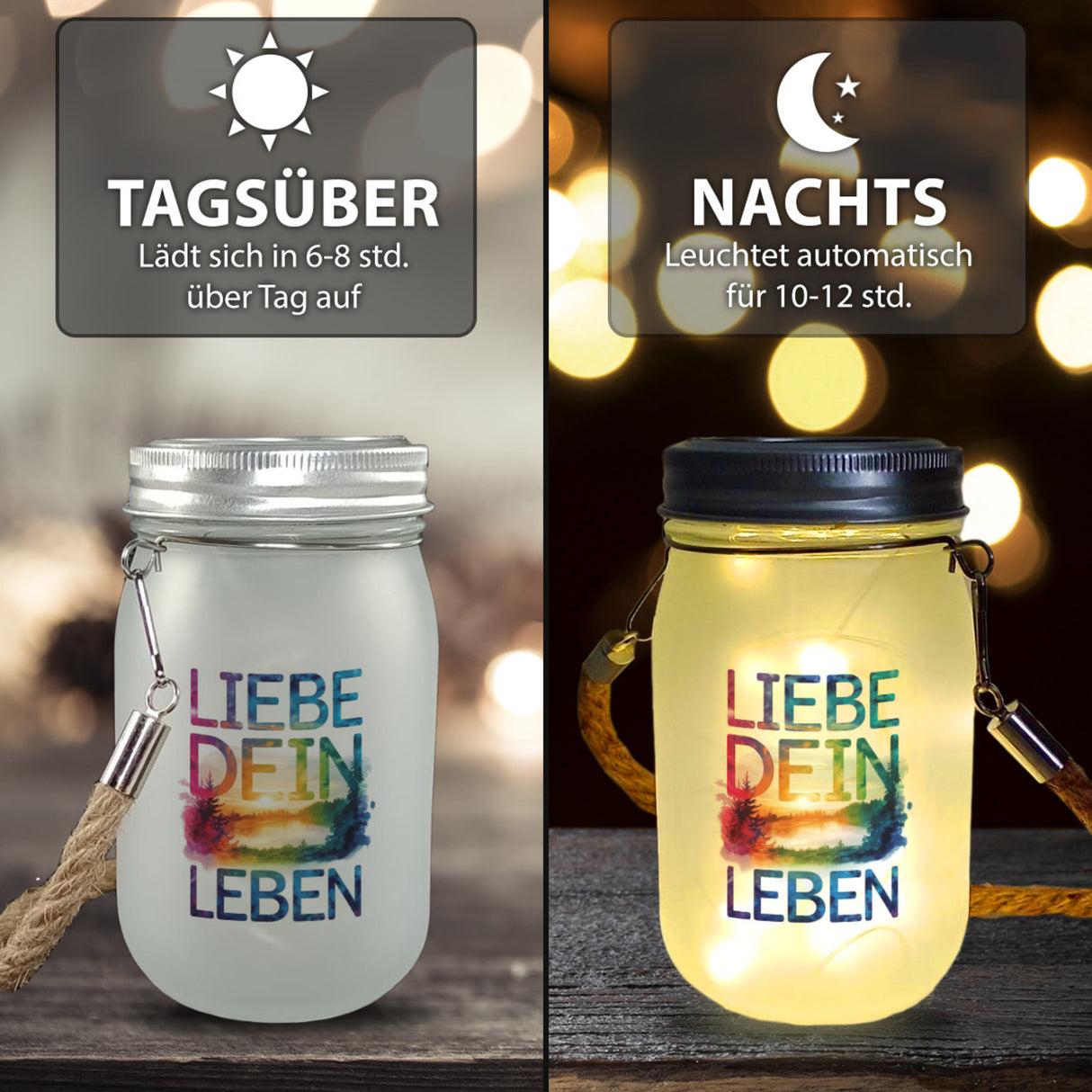 Liebe dein Leben Solarlicht Aquarell Design